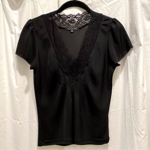Anthropologie MO & SU Black Top with Lace Neckline Size S